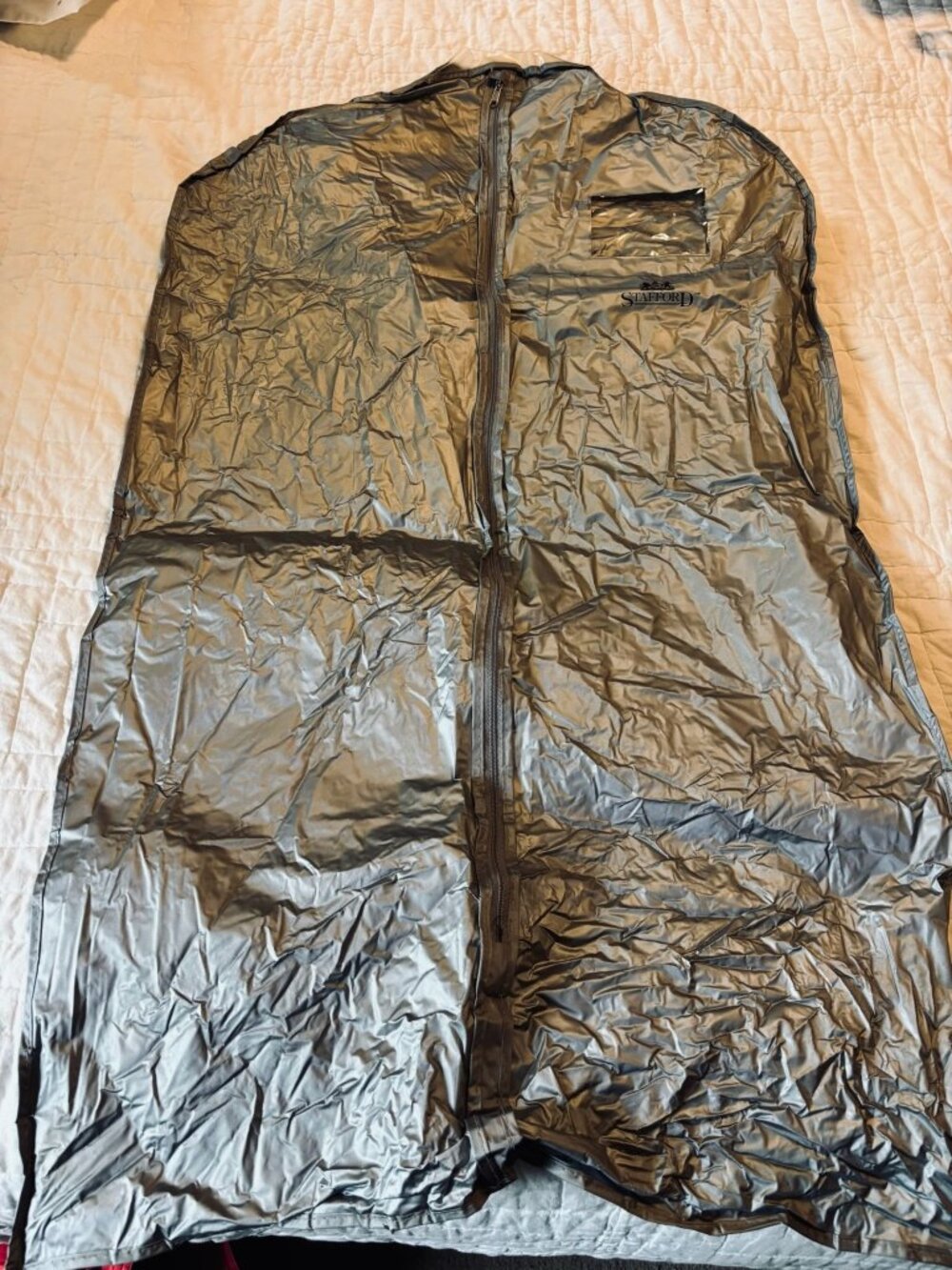 Stafford Gray Garment Bag With Zippered Closure & ID Window For Travel & Storage
